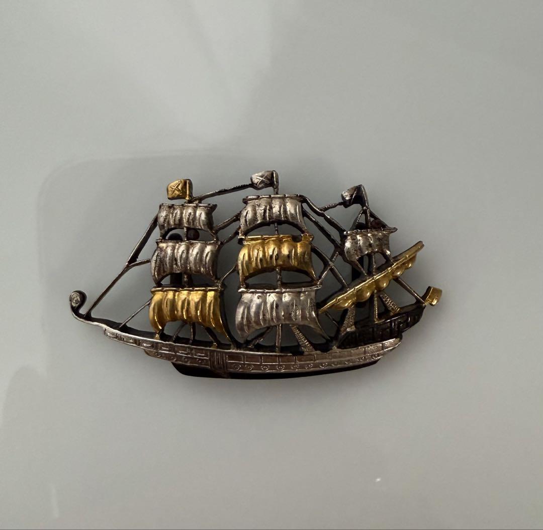 船の帯留め、金属製、秀逸に細工 美品、上品、すぐに匿名発送いたします、