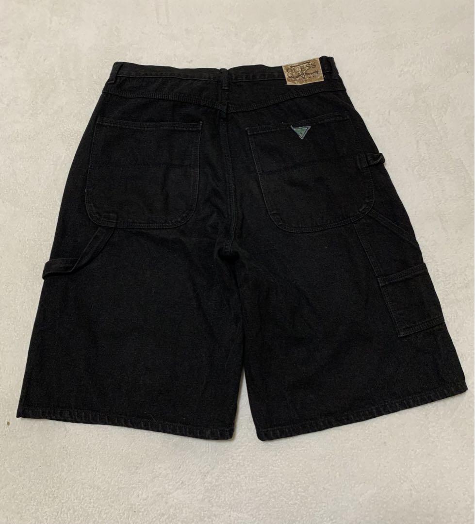 太さ◎ GUESS バギーショーツブラックデニム34 USA ジョーツ