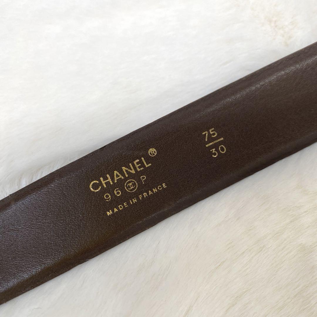 希少 CHANEL シャネル ヴィンテージ ロゴ ベルト ゴールド 茶色