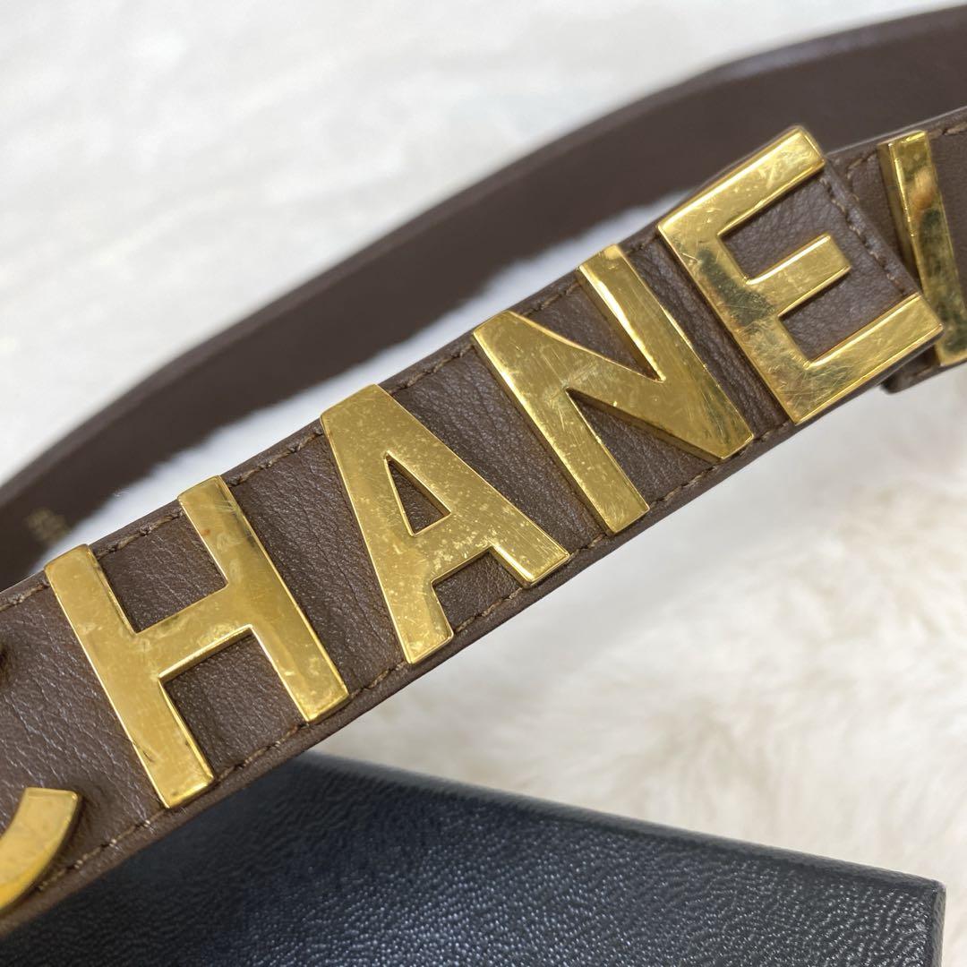 希少 CHANEL シャネル ヴィンテージ ロゴ ベルト ゴールド 茶色
