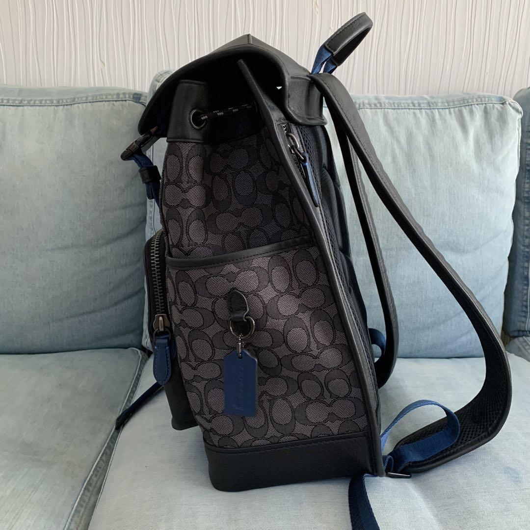 美品 COACH リーグ フラップ ブラック シグネチャー ジャガード