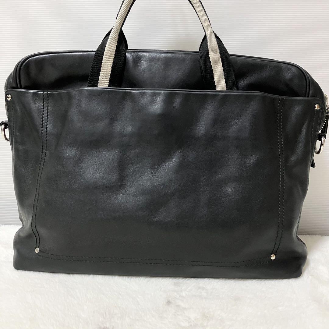 BALLY ライン 2way ショルダー ビジネス バッグ 黒 革 レザー A4