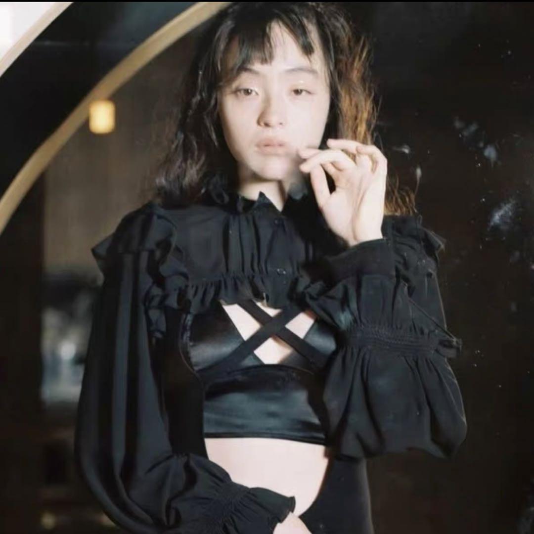 papier Short blouse/Black パピエ