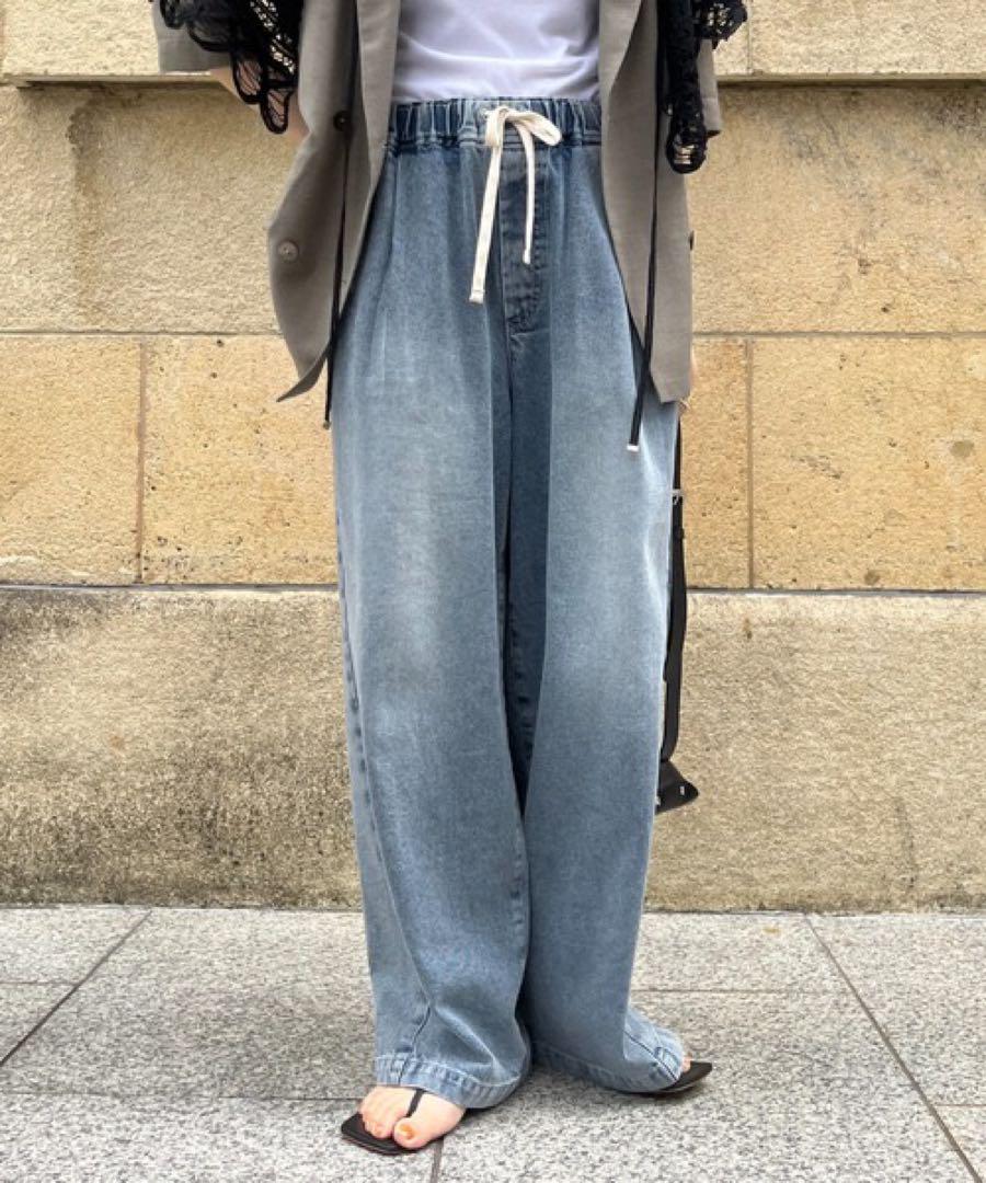 DouDou デニムワイドイージーパンツ