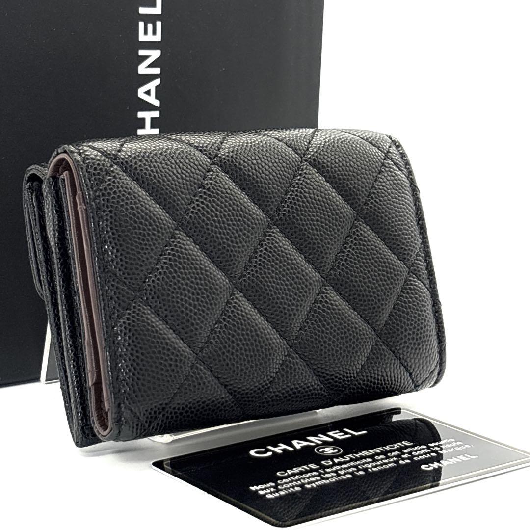 金*め様 CHANEL ブラック 三つ折り財布 新品未使用レベル　キャビアスキン CHANEL ブラック キャビアスキン 三つ折り財布 - メルカリ