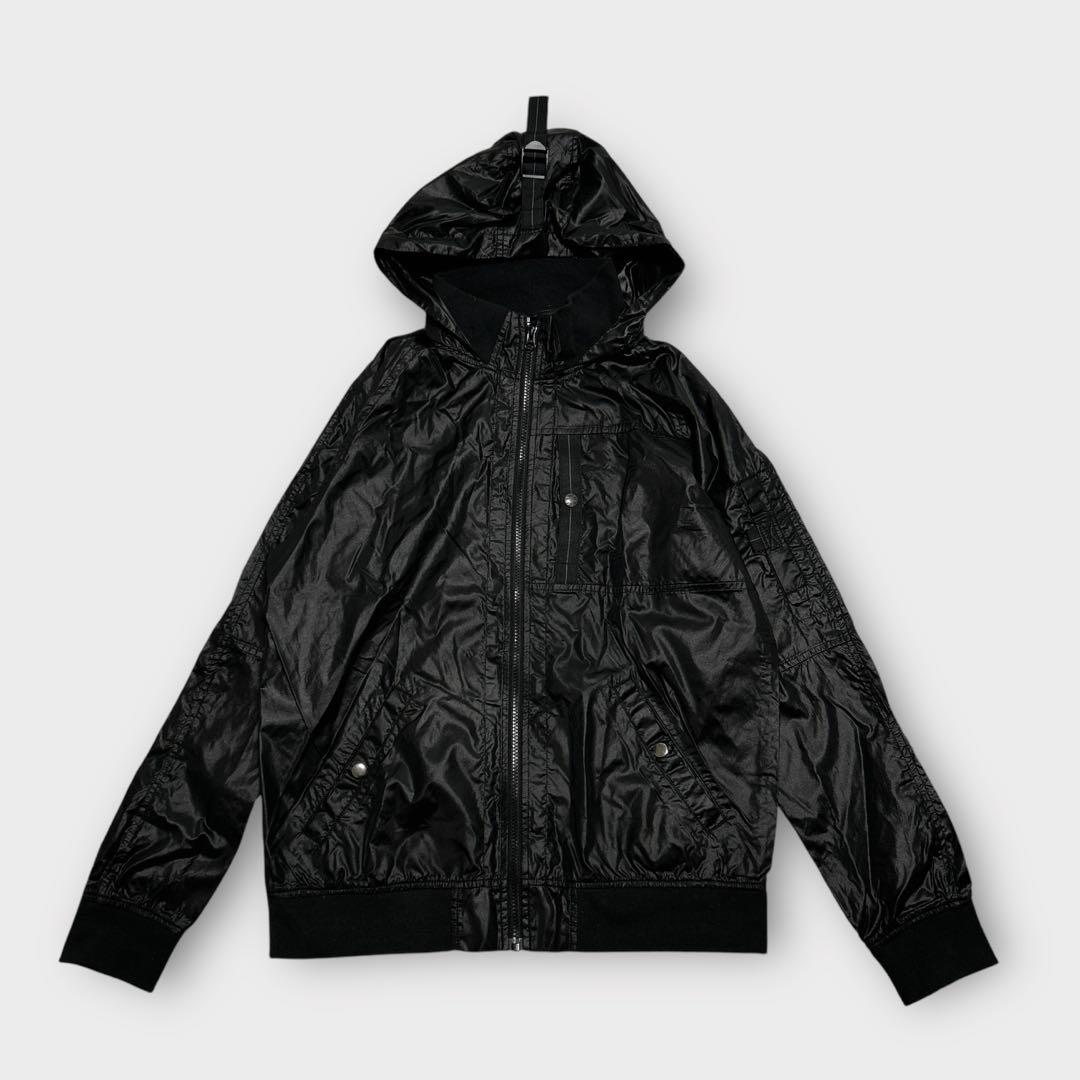 AVIREX(XL)ナイロンパーカージャケット薄手リブ袖リブ裾シャカシャカ光沢感
