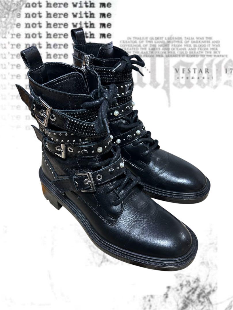 ZARA - ZARA (37) レザートラックアンクルブーツ フラットレザー