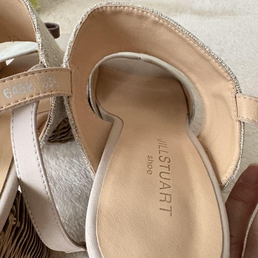 JILL STUART リボン ウェッジサンダル グレーラタン 23.5 ヒール