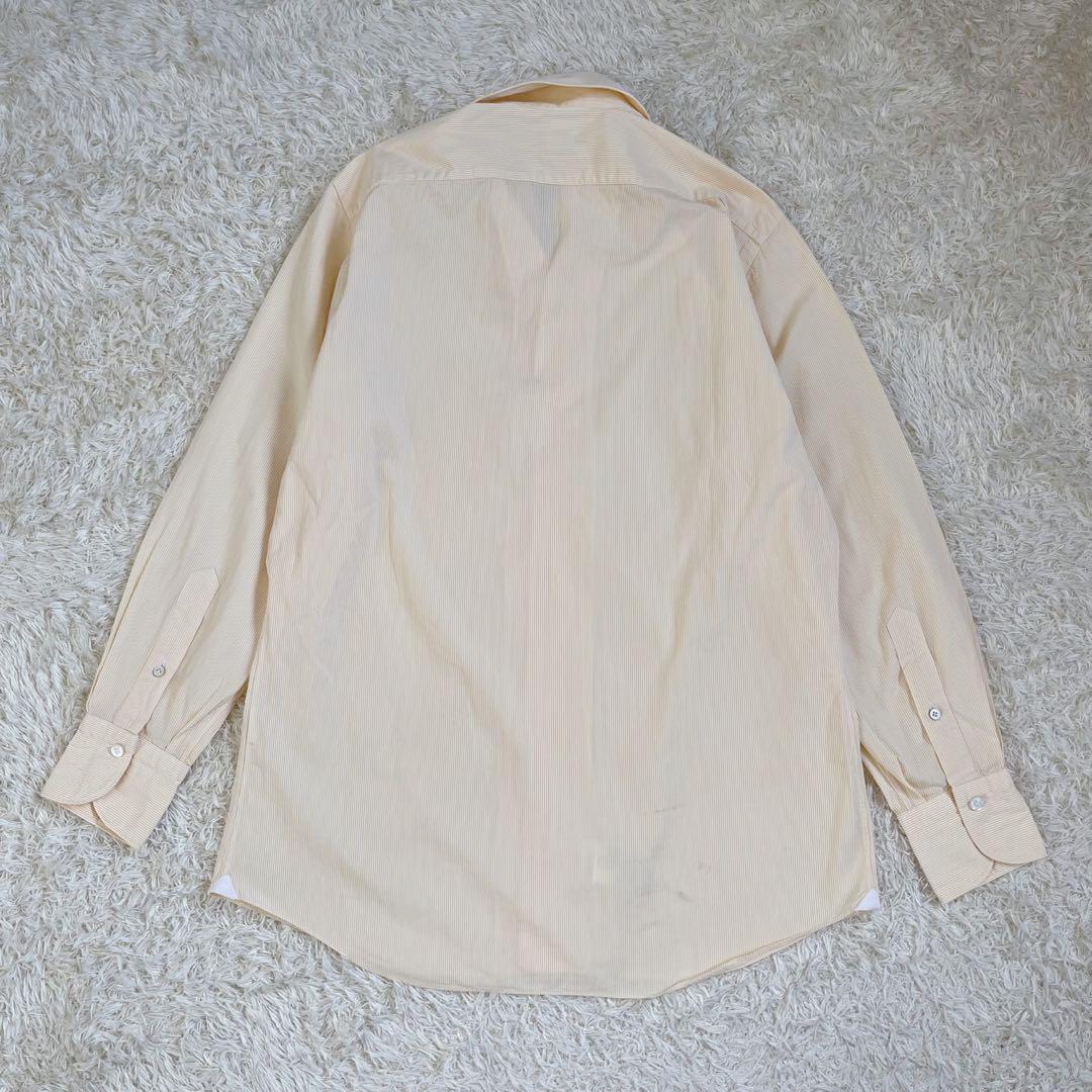 【美品】フィナモレ　ストライプ　コットン　長袖シャツ　イタリア製　黄白　M メンズ