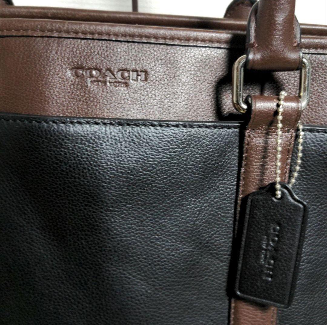 人気ブラドン ca28. COACH 牛革 ビジネスバッグ 黒×茶 バッグ