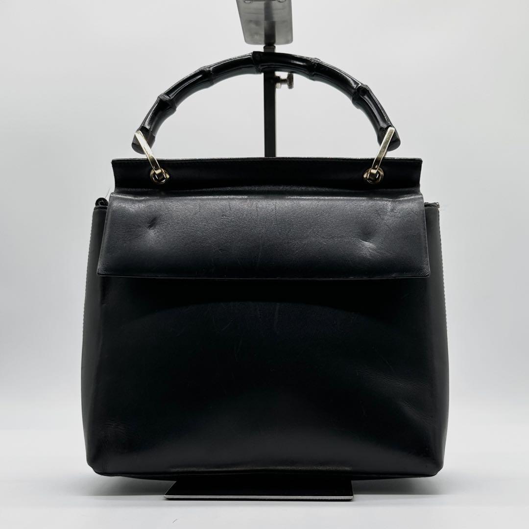 【極美品】 GUCCI レザー ハンドバッグ バンブー ゴールド金具 ブラック 画像2