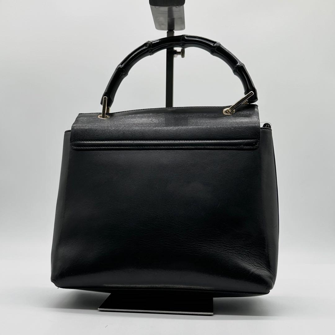 【極美品】 GUCCI レザー ハンドバッグ バンブー ゴールド金具 ブラック 画像3