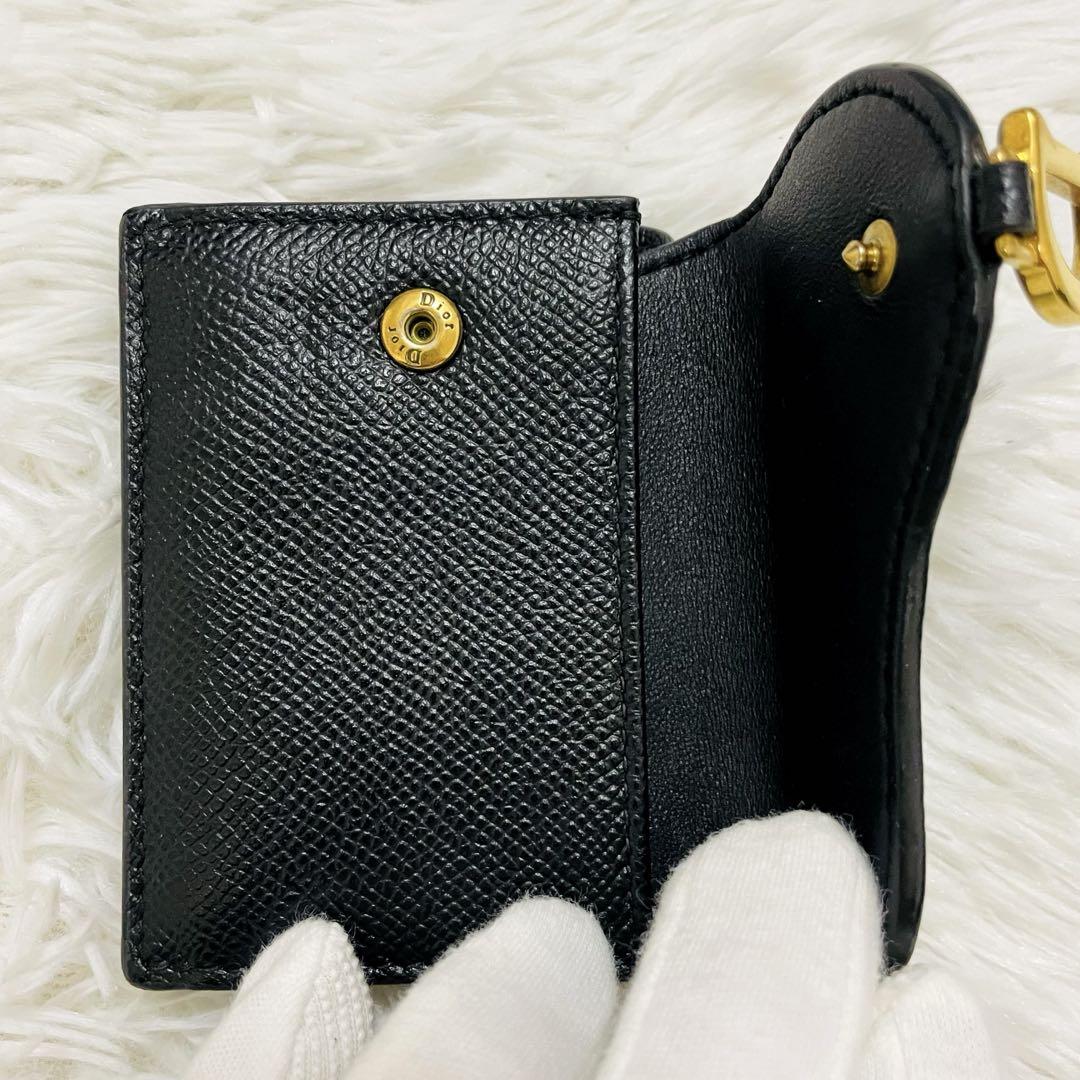 極美✨付属完備✨ディオール 三つ折り 財布 サドル ロータス レザー 黒
