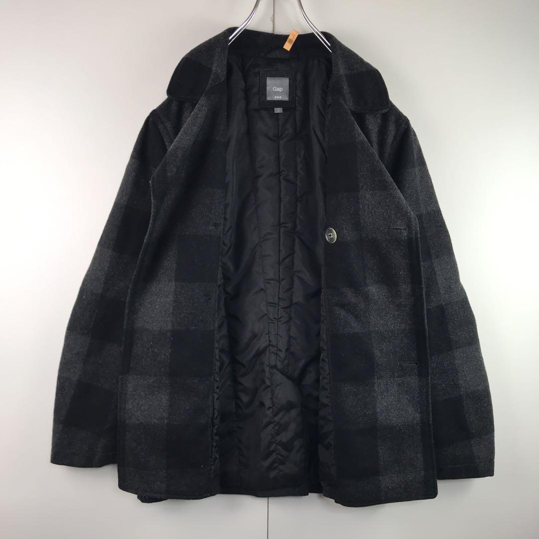 【定番デザイン】ギャップ　チェックピーコート　中綿入り　シンプル　H1141