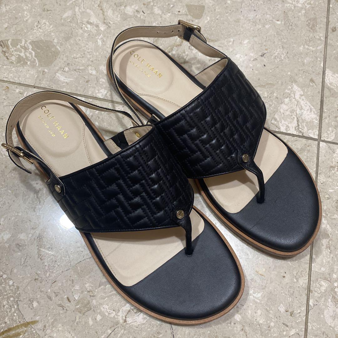 コールハーン COLEHAAN 黒 ペタンコ レザー サンダル 40 ストラップ