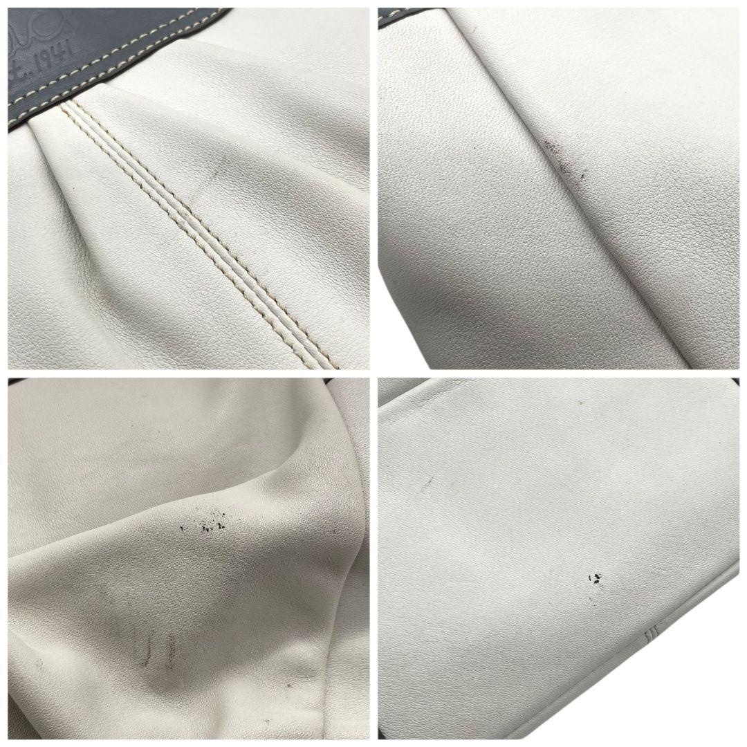 コーチ　トートバッグ　白　ギャザー　ワンショルダー　バイカラー　レザー　u7