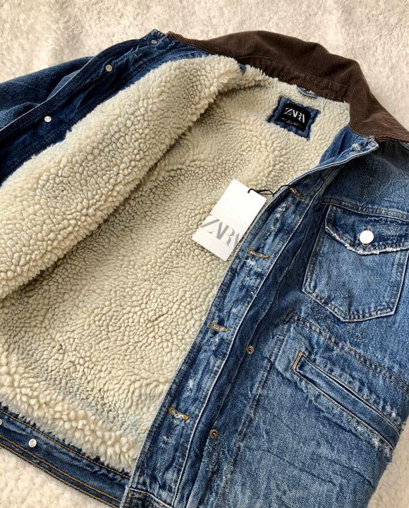【新品未使用】ZARA ザラ　ダメージ　裏ボア　デニムジャケット