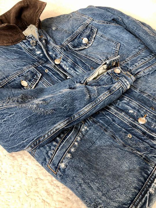 【新品未使用】ZARA ザラ　ダメージ　裏ボア　デニムジャケット