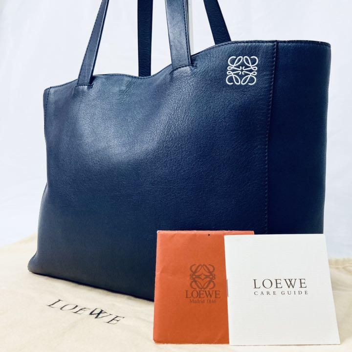 ✨極美品✨ ロエベ ショッパートート トートバッグ アナグラム A4可 ネイビー 割引発見 ✨極美品✨ ロエベ ショッパートート トートバッグ アナグラム A4可 ネイビー 割引発見