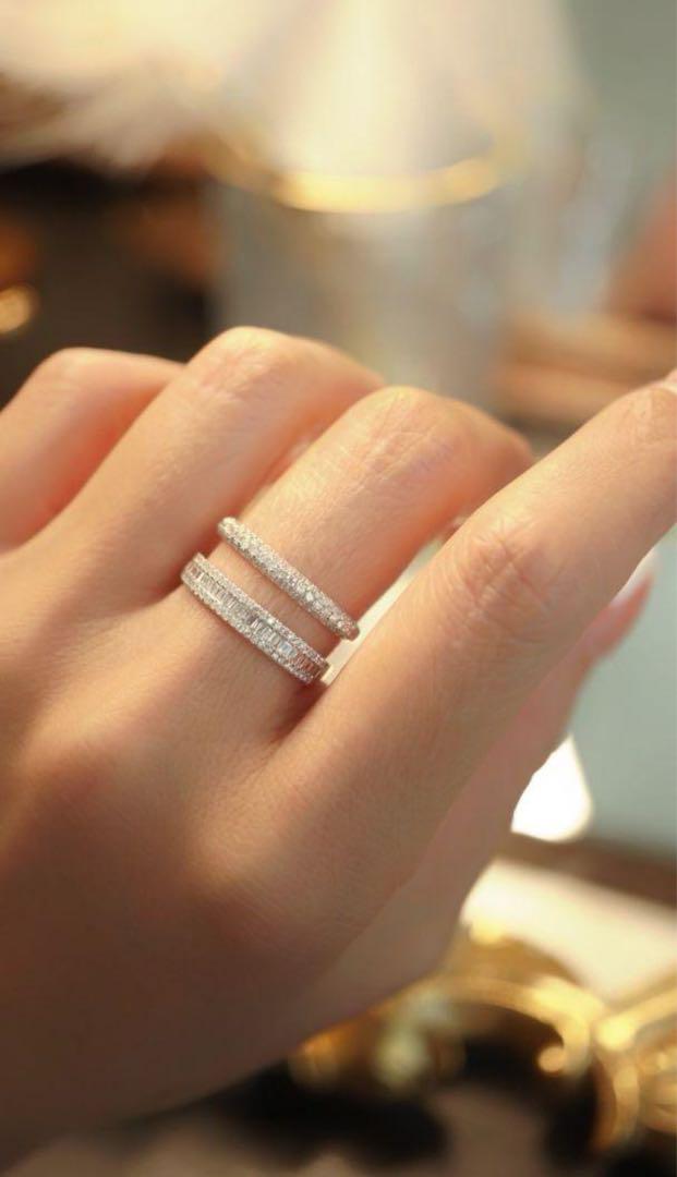 【売り切り御免！】 天然ダイヤモンドリングk18 ダブルラインリング アクセサリー