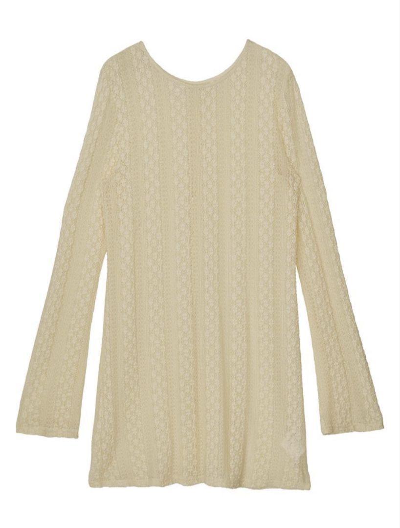 AMERI　2WAY WRINKLE LACE STRIPE TOP