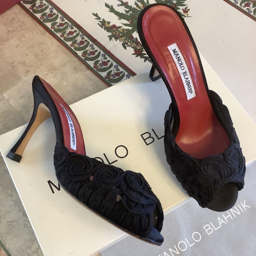 美品!憧れのマノロブラニク オープントゥ 上品フラワーモチーフ 23.5㎝ 画像4