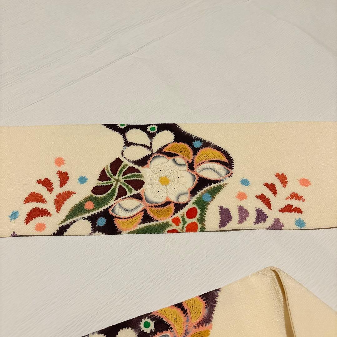 辻ヶ花紋様 染名古屋帯 縮緬名古屋帯 クリーム色 辻ヶ花帯 辻ヶ花紋様 染名古屋帯 縮緬名古屋帯 クリーム色 辻ヶ花帯