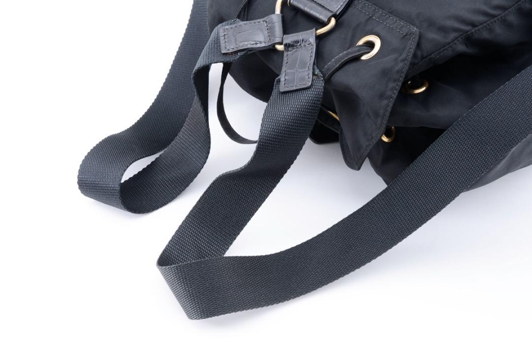 PRADA プラダ クロコ型押し ナイロン バックパック リュック ブラック