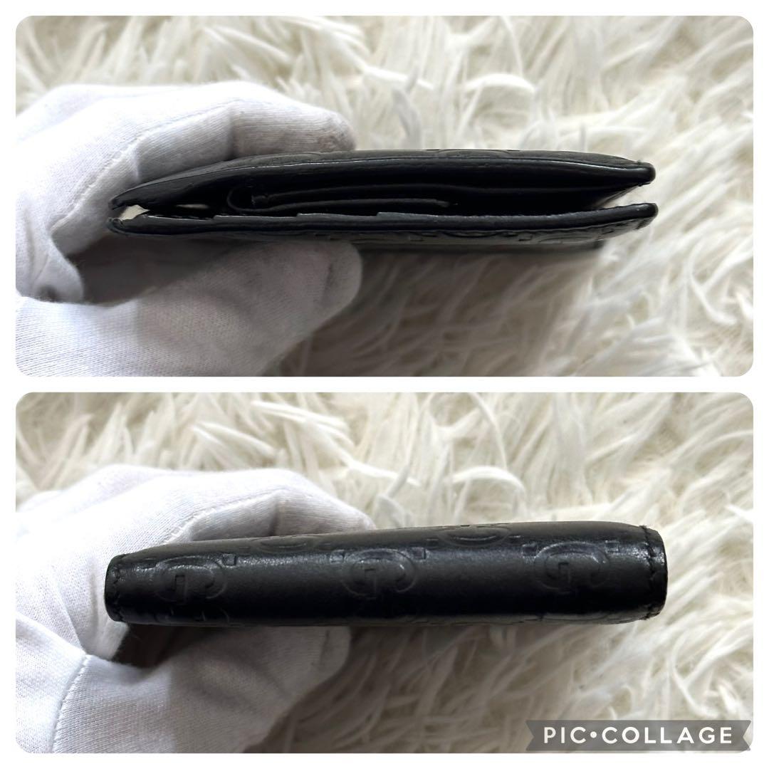 ✨️美品✨️ GUCCI 二つ折り財布 シマ 型押し レザー 黒