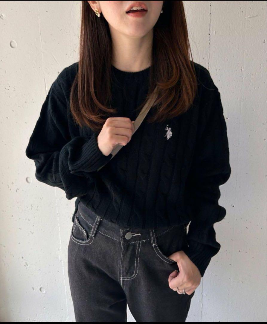 U.S. POLO ASSN. ロイヤルバルキーケーブルニット ブラック S