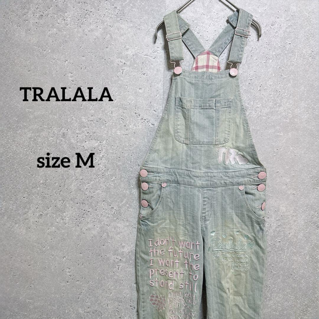 トゥララ オーバーオール デニム M ライトブルー 刺繍 かわいい ピンク