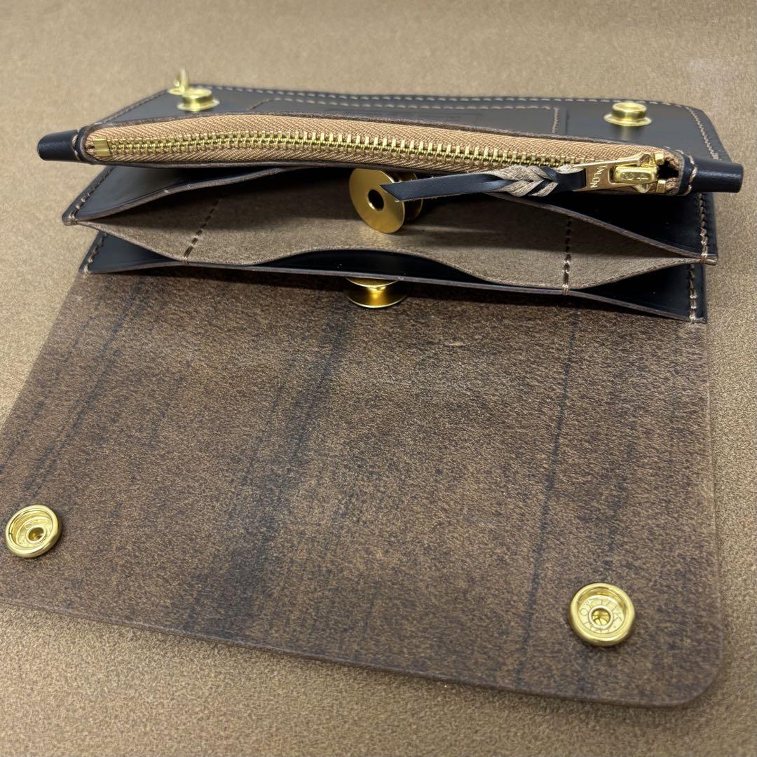 クロムエクセル　トラッカーウォレット　ミドル　黒　茶心 3層　HORWEEN クロムエクセル トラッカーウォレット 黒 茶心 3層 talon