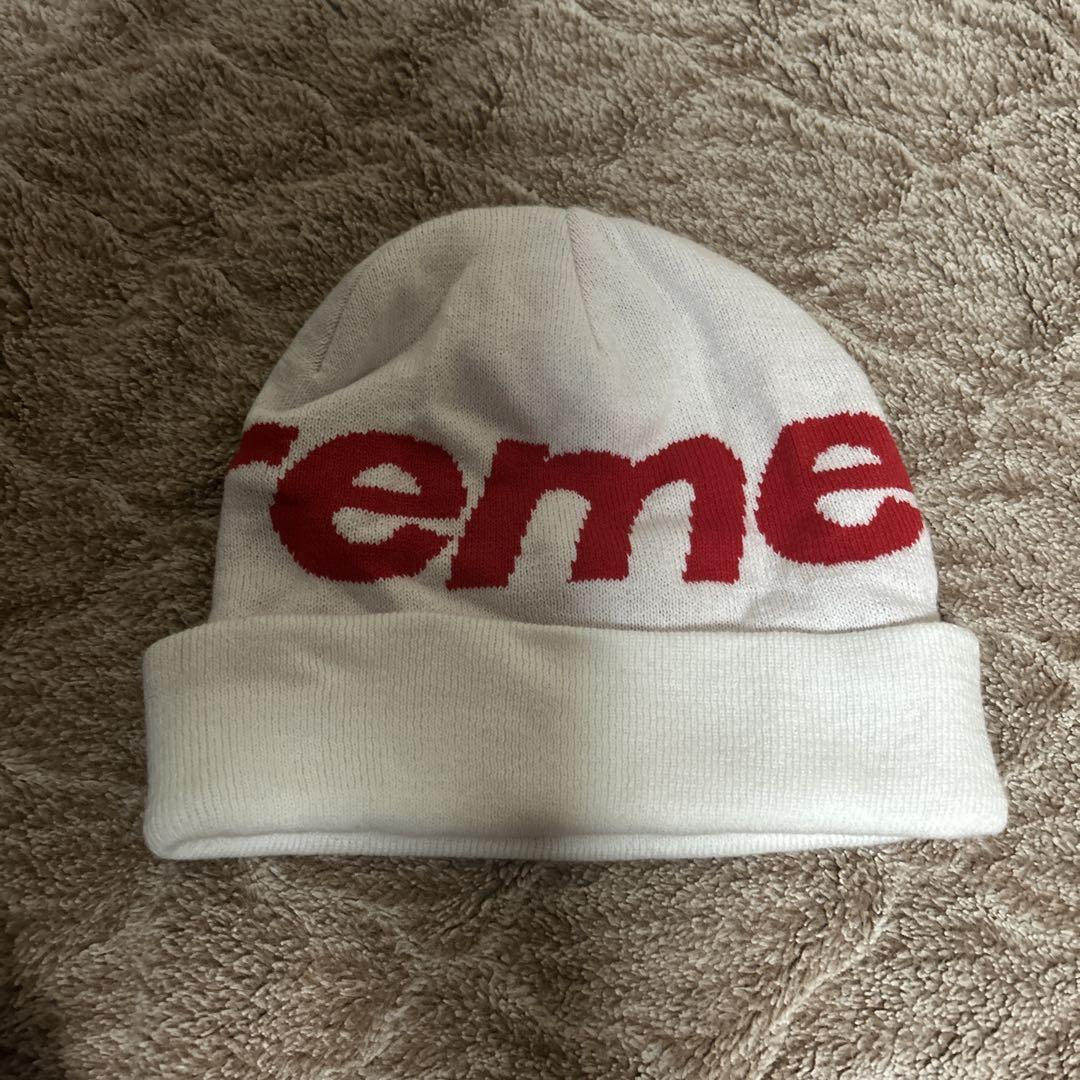 帽子 supreme big logo beanie white