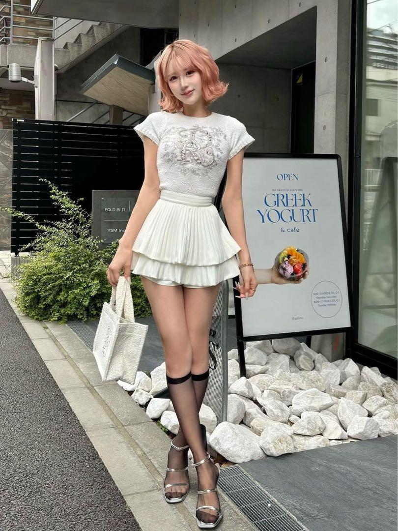新品タグ付 ダーリッチ ナロープリーツティアードミニスカート ホワイト S