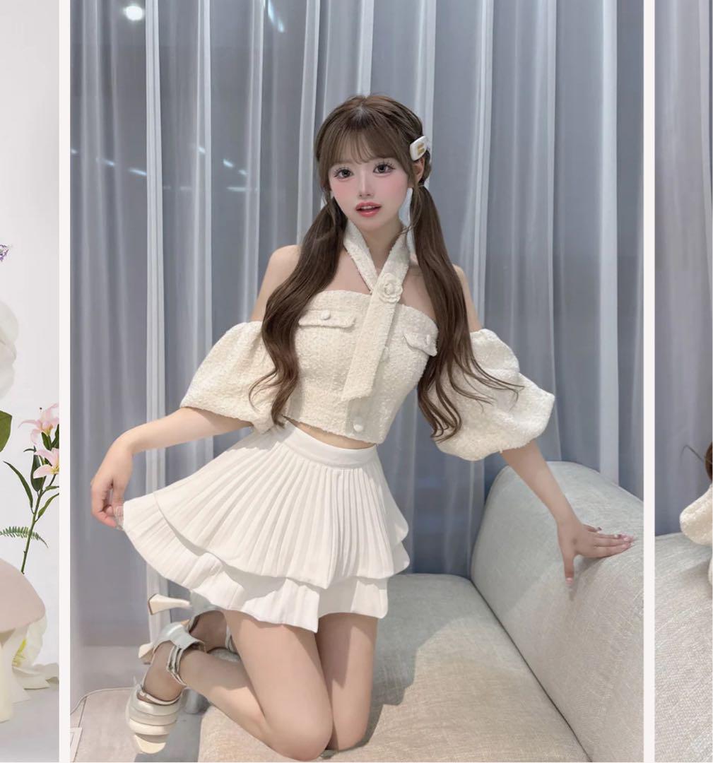 新品タグ付 ダーリッチ ナロープリーツティアードミニスカート ホワイト S