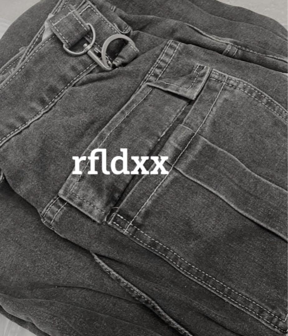 パンツ washed flap denim strap cargo pants y2k