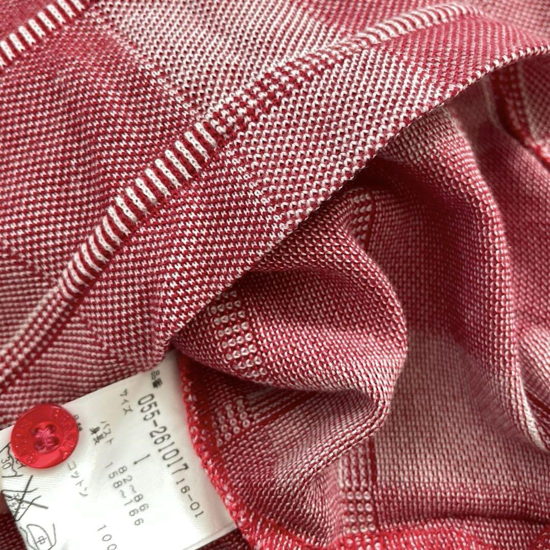 【美品】パーリーゲイツ メンズ 長袖ポロシャツ チェック柄 赤系 サイズ1
