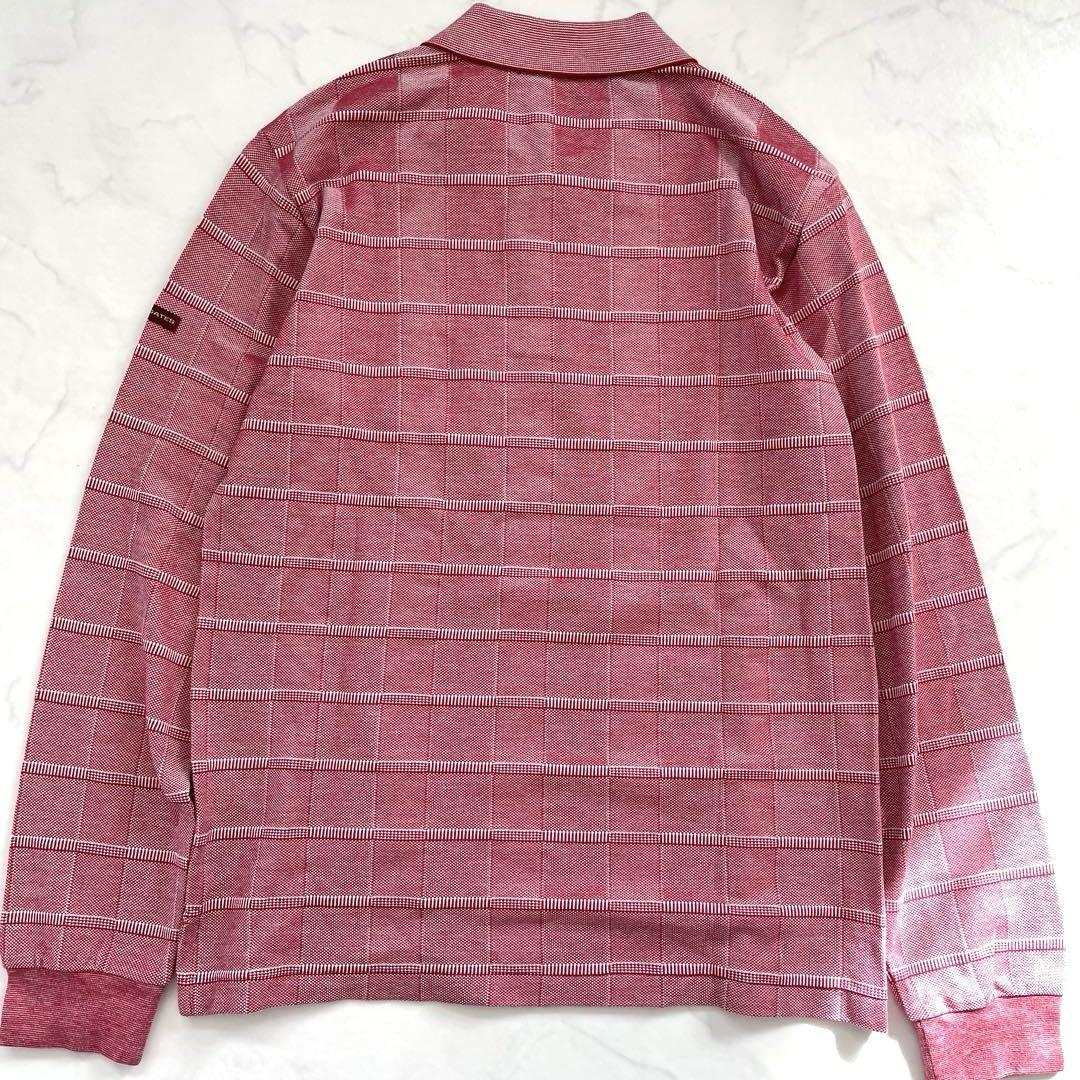 【美品】パーリーゲイツ メンズ 長袖ポロシャツ チェック柄 赤系 サイズ1