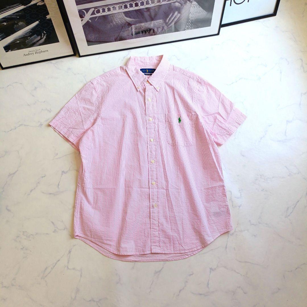 【美品】ポロラルフローレン シアサッカー 半袖シャツ XL ピンク ストライプ ポロラルフローレン シアサッカー 半袖シャツ L ピンク