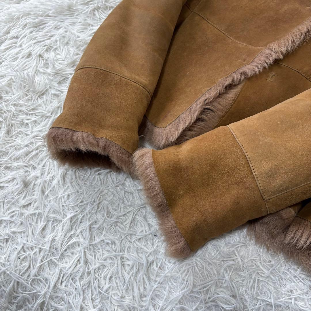 極美品✨リアルムートン　キャメル　羊革　ショルカラー　S ショートコート　防寒