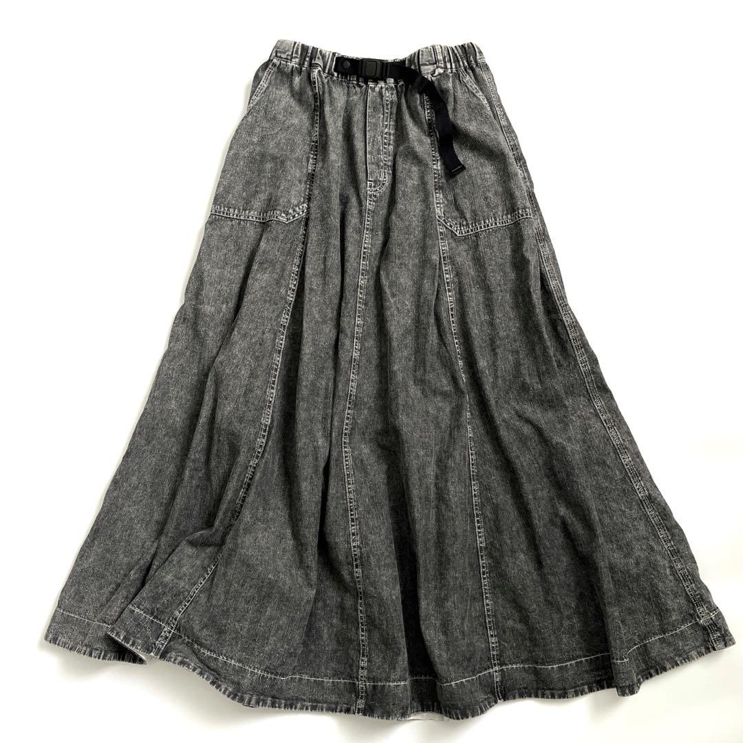美品＊ニコアンド　ベルト付きフレアスカート ロング丈　L ブラックデニム