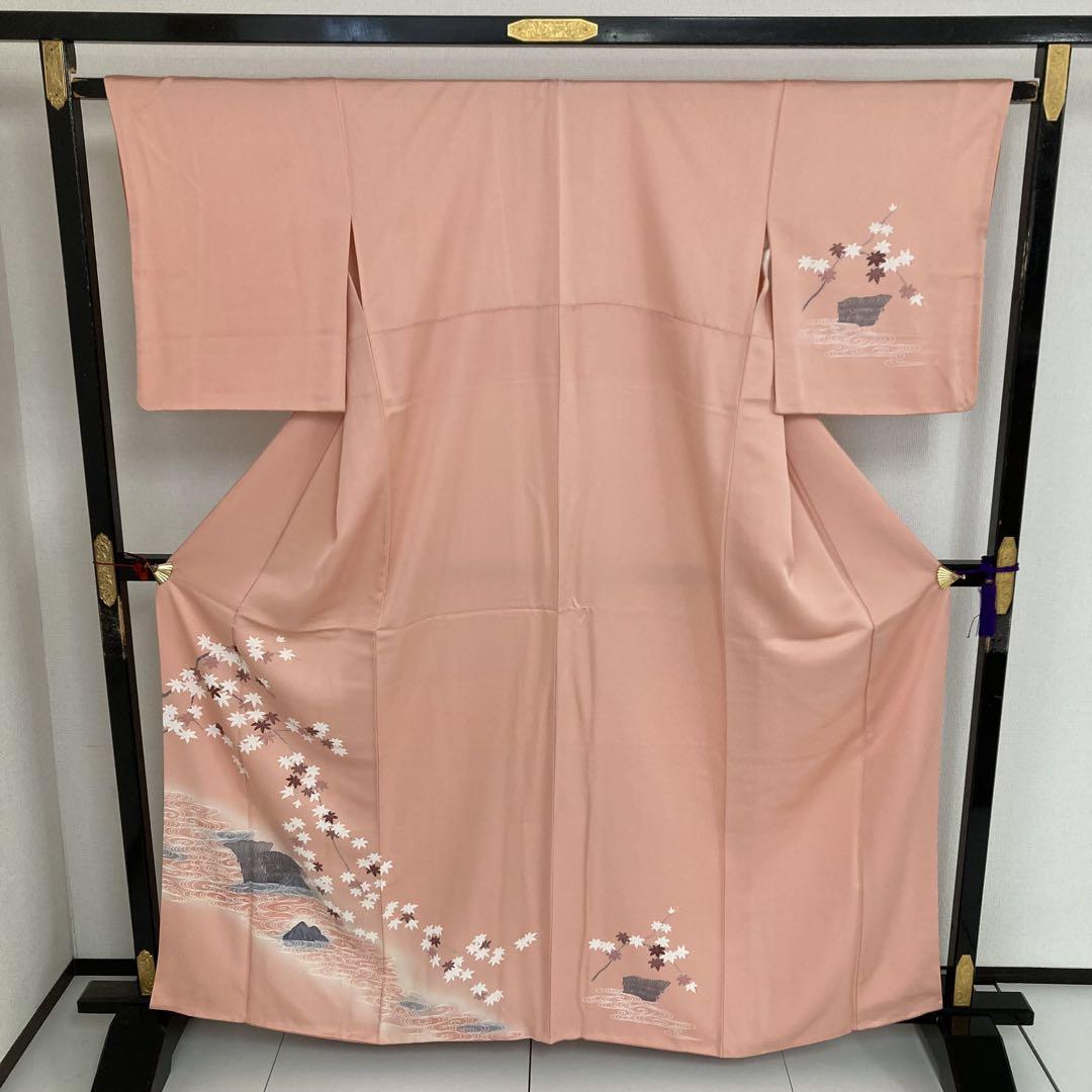 日本最大級 訪問着 付下げ 素敵なデザイン 紋無し 流水 紅葉 着物 T 正絹 着物・浴衣
