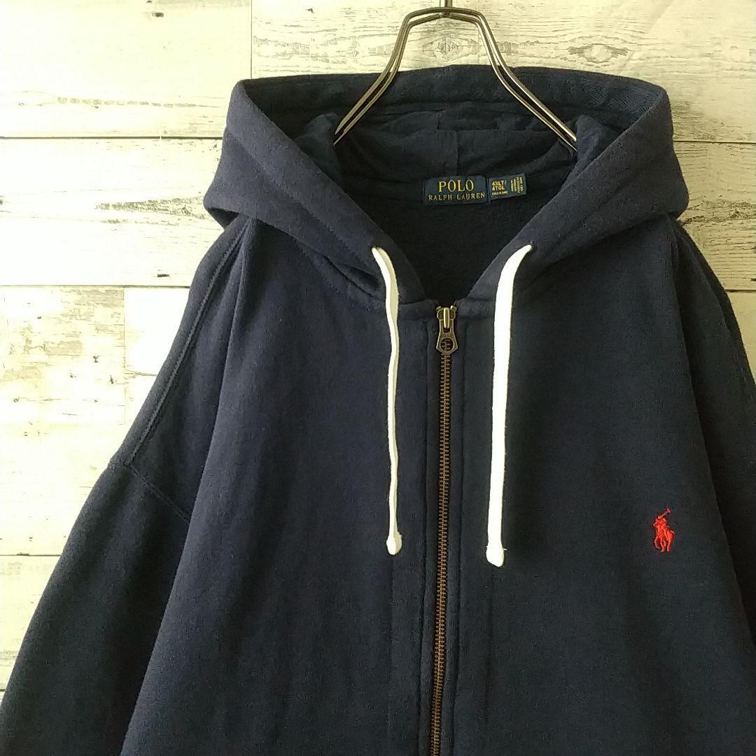 幻サイズ☆ポロラルフローレン 刺繍ロゴ フルジップ パーカー 4XL 紺