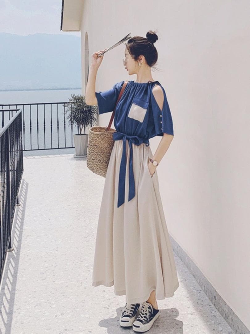 ネイビー ベージュ セットアップ