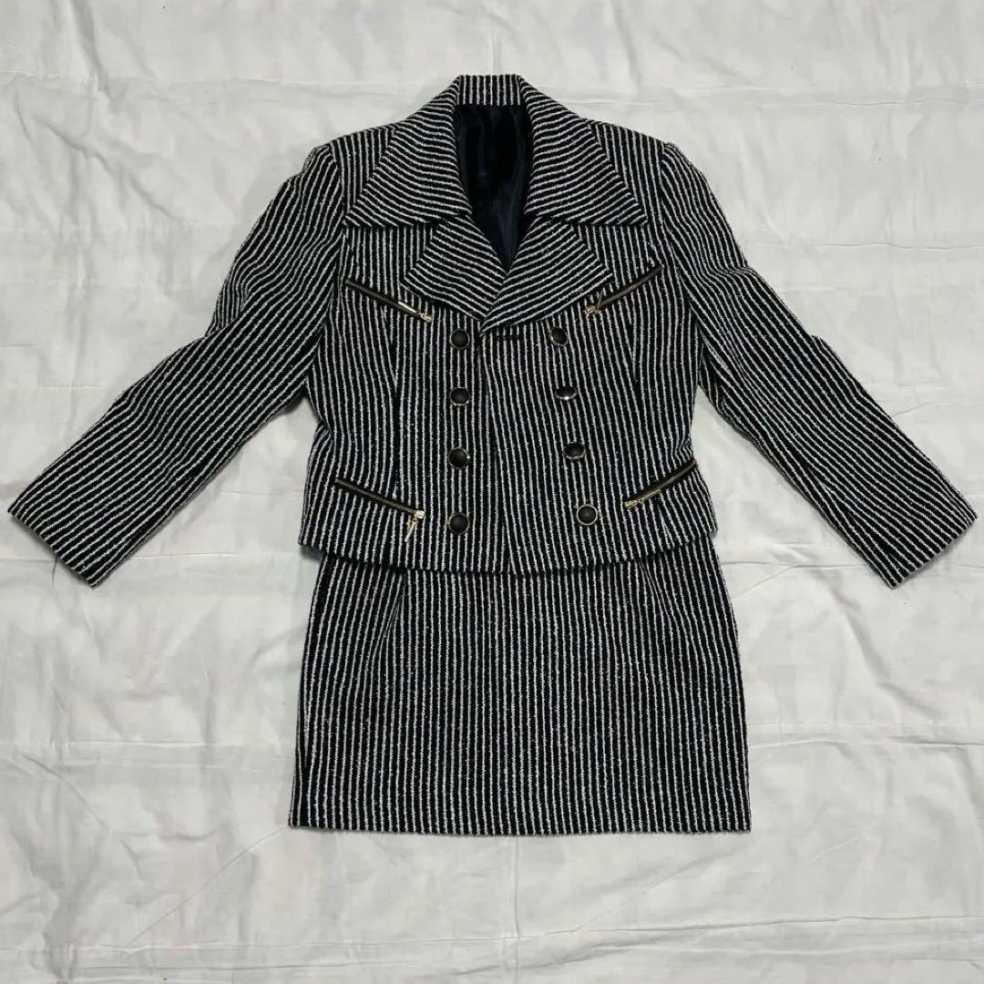 【美品】日本製　ストライプ 綺麗め　バブリースーツ　肩パッド入り　昭和レトロ