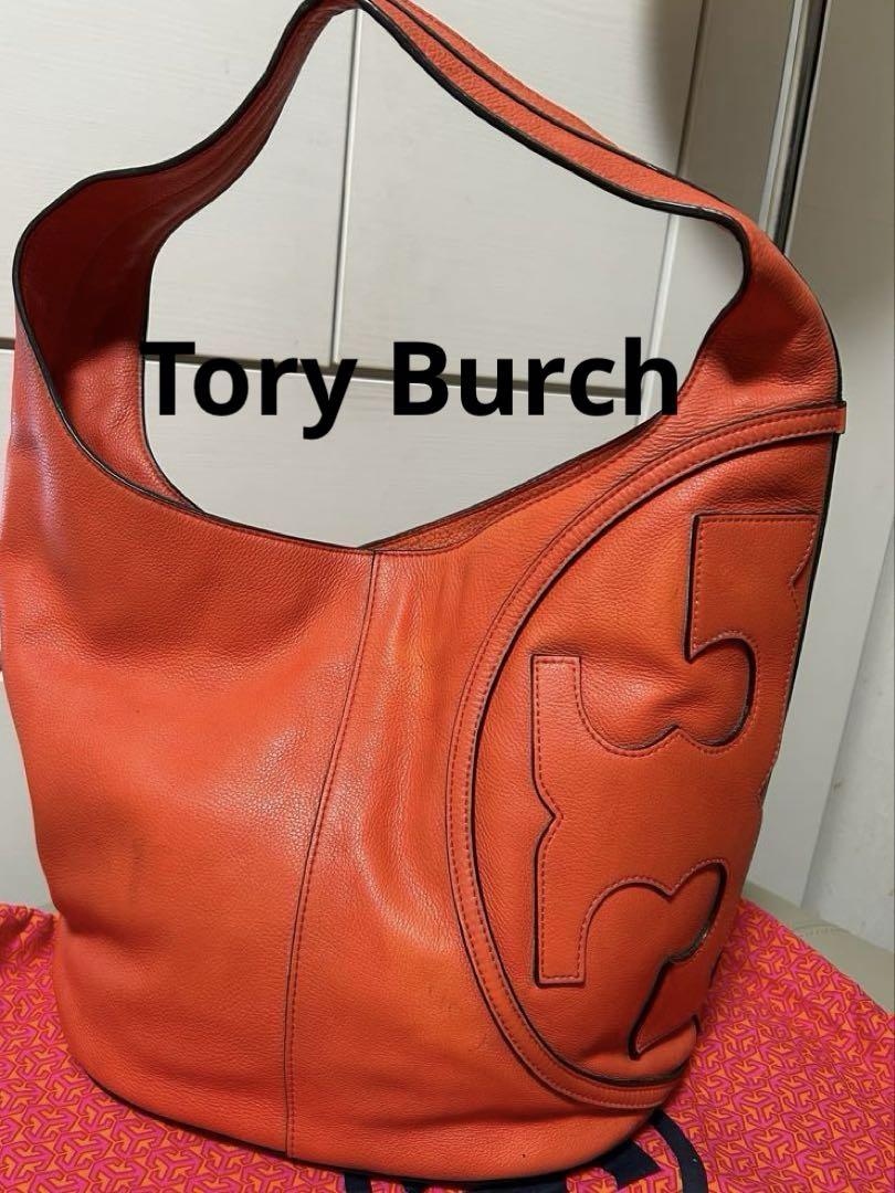Tory Burch レザートートバッグ❤︎オレンジ　ロゴデザイン　保存袋付