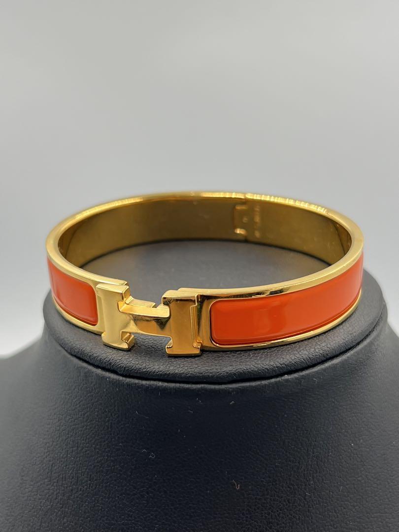 HERMES エルメス クリックH オレンジ × ゴールド バングル