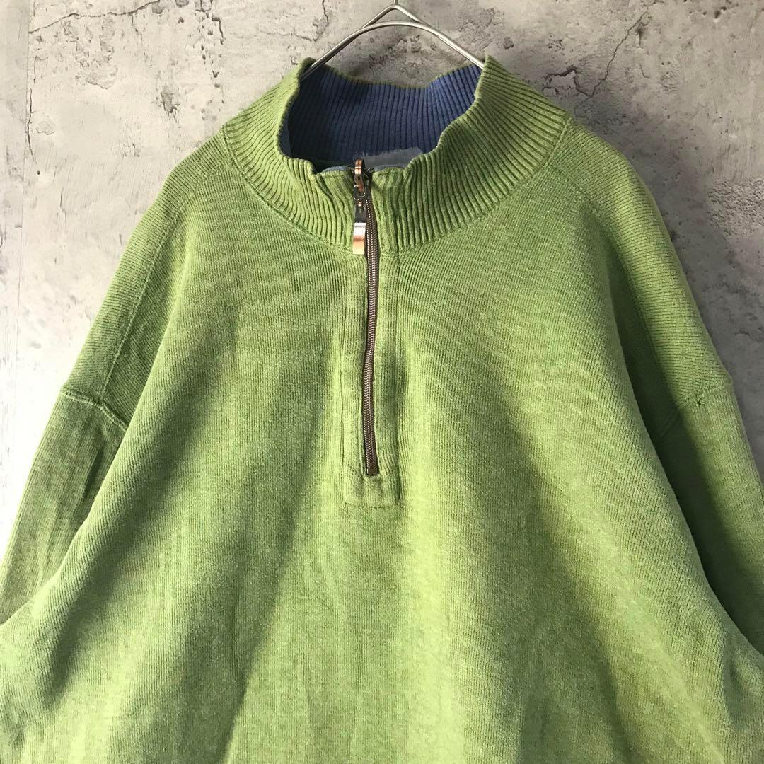 A3645古着　スウェット　グリーン　ハーフジップ　90s Y2K