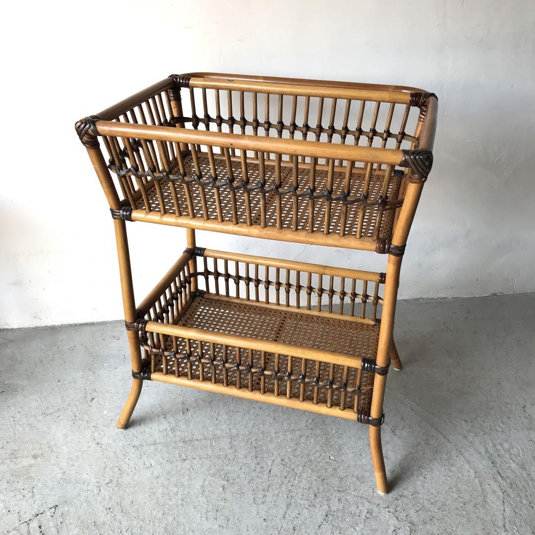 ランドリーバスケット ① 脱衣かご 棚 ラタン 藤 昭和レトロ 古道具