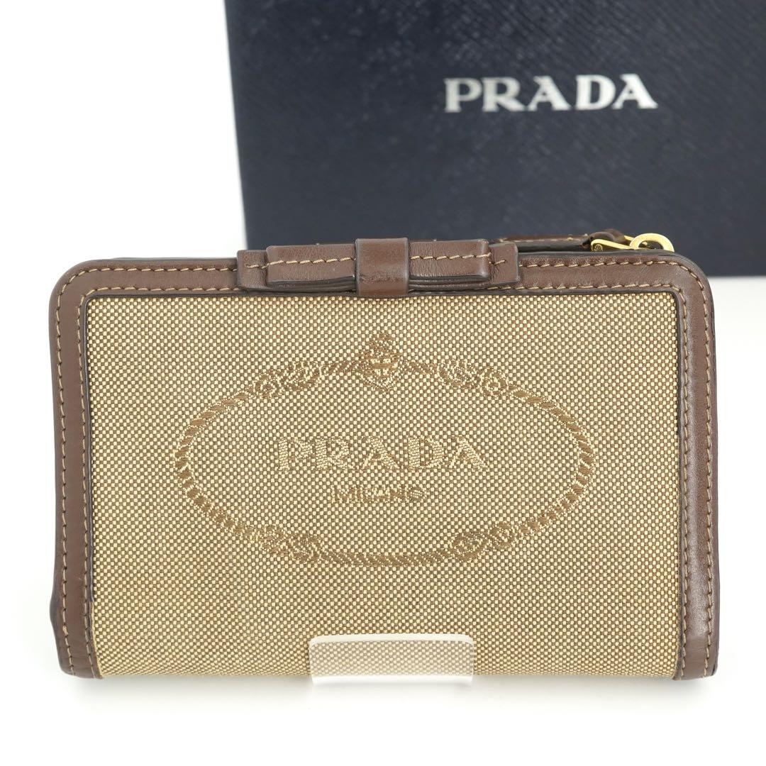 ✨未使用に近い✨ PRADA ミニ財布 リボン キャンバス ジャガード ラウンド